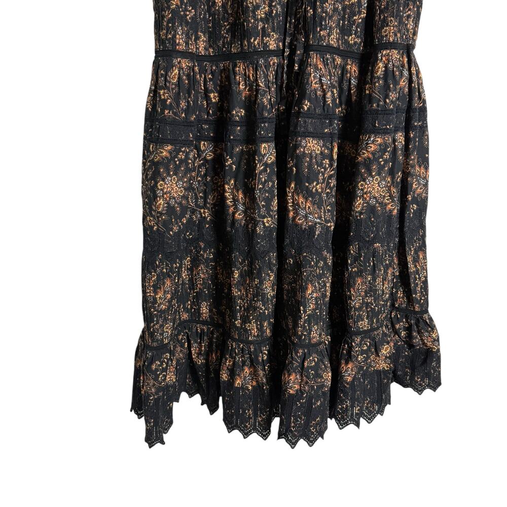 Ulla Johnson Jacqueline Black Floral Pleated V-Neck Cocktail Evening Midi Dress - Picture 9 of 16